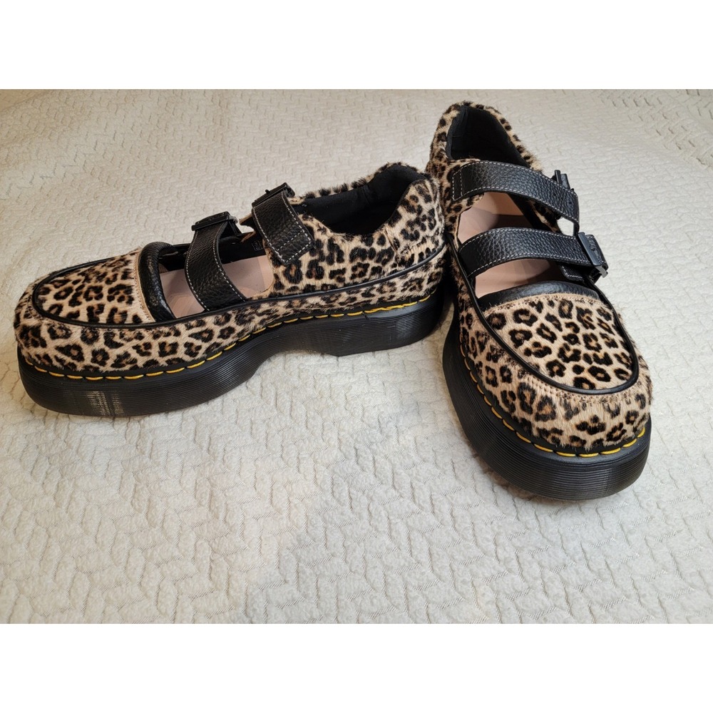 Dr. Martens Buzz MJ Leopard Hair-On Double Strap Platform Mary Janes Size 11